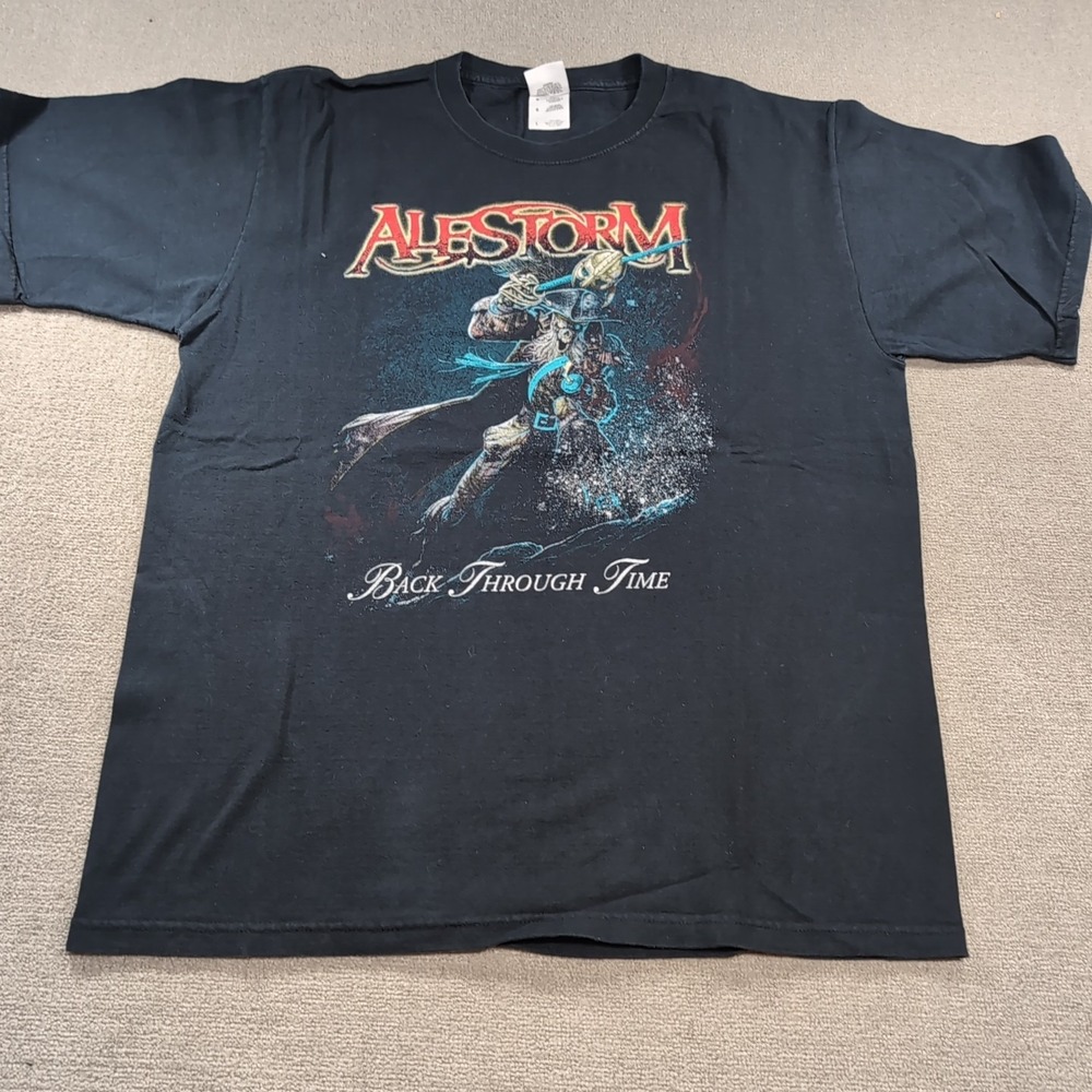 ALESTORM "Back Through Time" Band T Shirt Metal L VTG Show‎ Shirt Black 90s